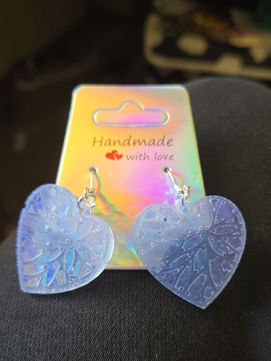 Hand Crafted Jewelry - Iridescent Heart Drop Earrings | Handmade Resin Jewelry | Celestial Romantic  03